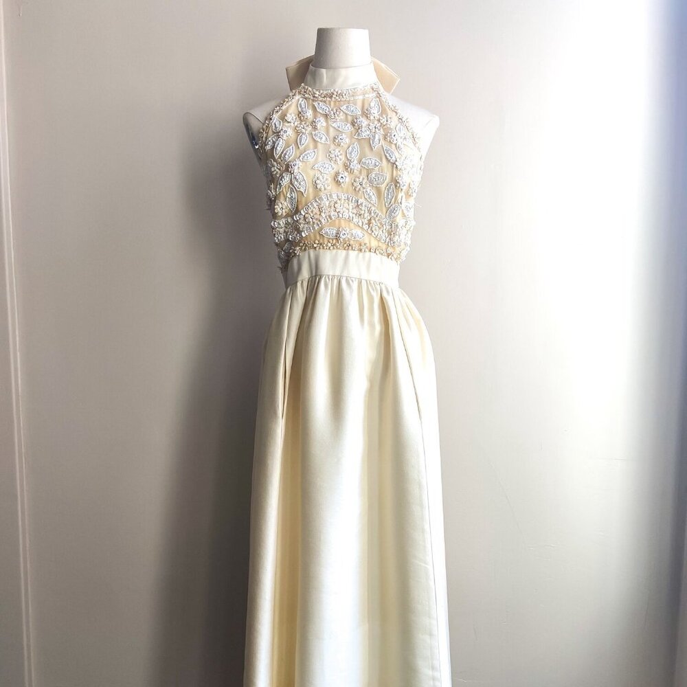 1960s Lillie Rubin Cream Backless Gown with Sequins